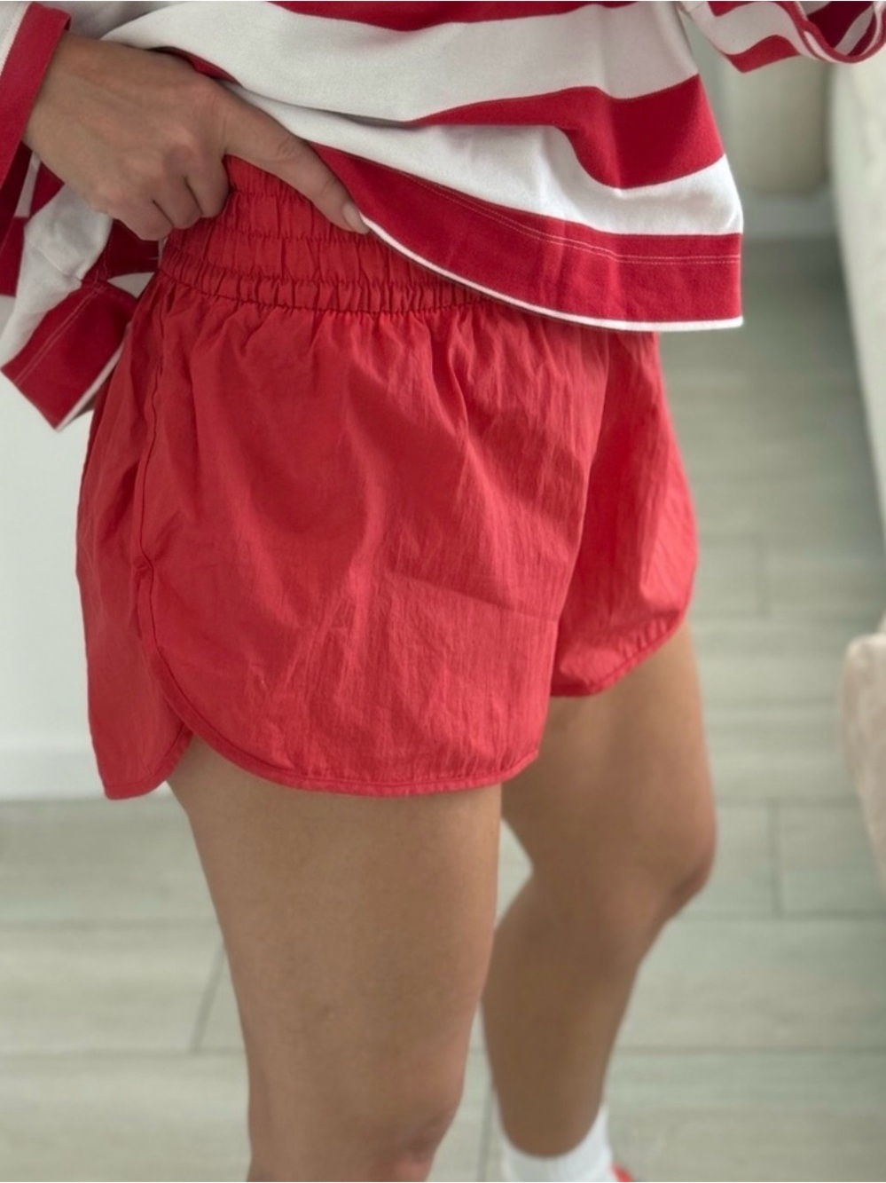 H&M Coral-Red High Waist Curved Hem Shorts